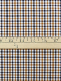 Ochre Brown/Navy/White 100% Cotton Small Check Plaid Shirting 56W