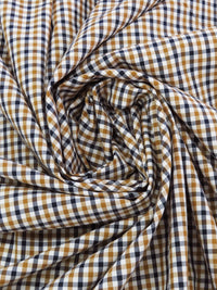 Ochre Brown/Navy/White 100% Cotton Small Check Plaid Shirting 56W