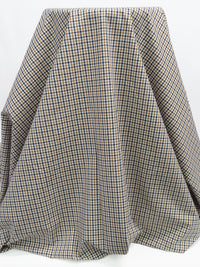 Ochre Brown/Navy/White 100% Cotton Small Check Plaid Shirting 56W