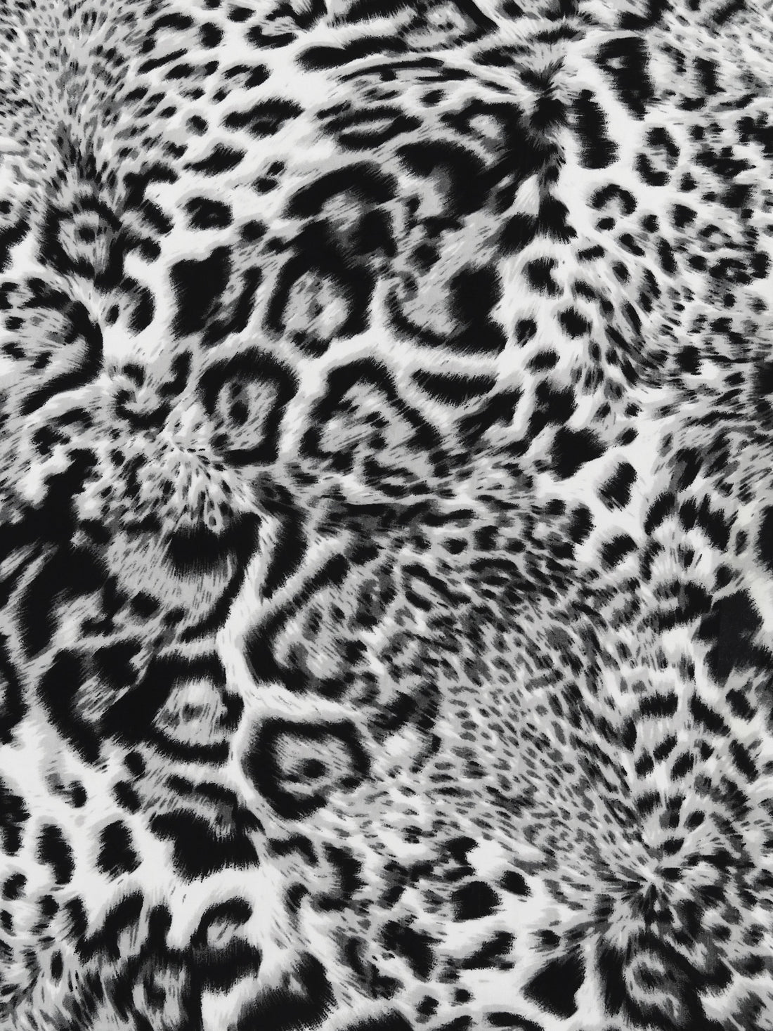 Black/White/Steel Gray 100% Polyester Leopard Print Blouse Weight Woven 57W