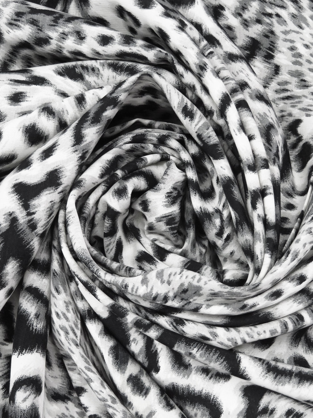 Black/White/Steel Gray 100% Polyester Leopard Print Blouse Weight Woven 57W