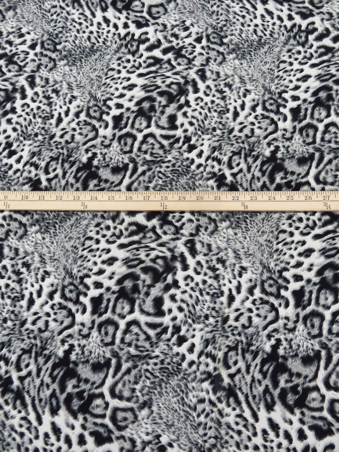 Black/White/Steel Gray 100% Polyester Leopard Print Blouse Weight Woven 57W