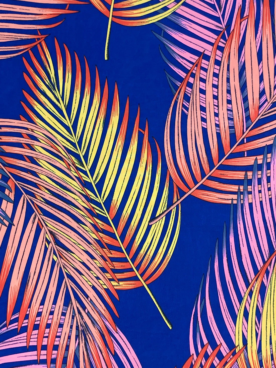 Cobalt Blue/Melon Pink/Dandelion/Multi Polyester/Lycra Tropical Fern Print FTY Knit 58W