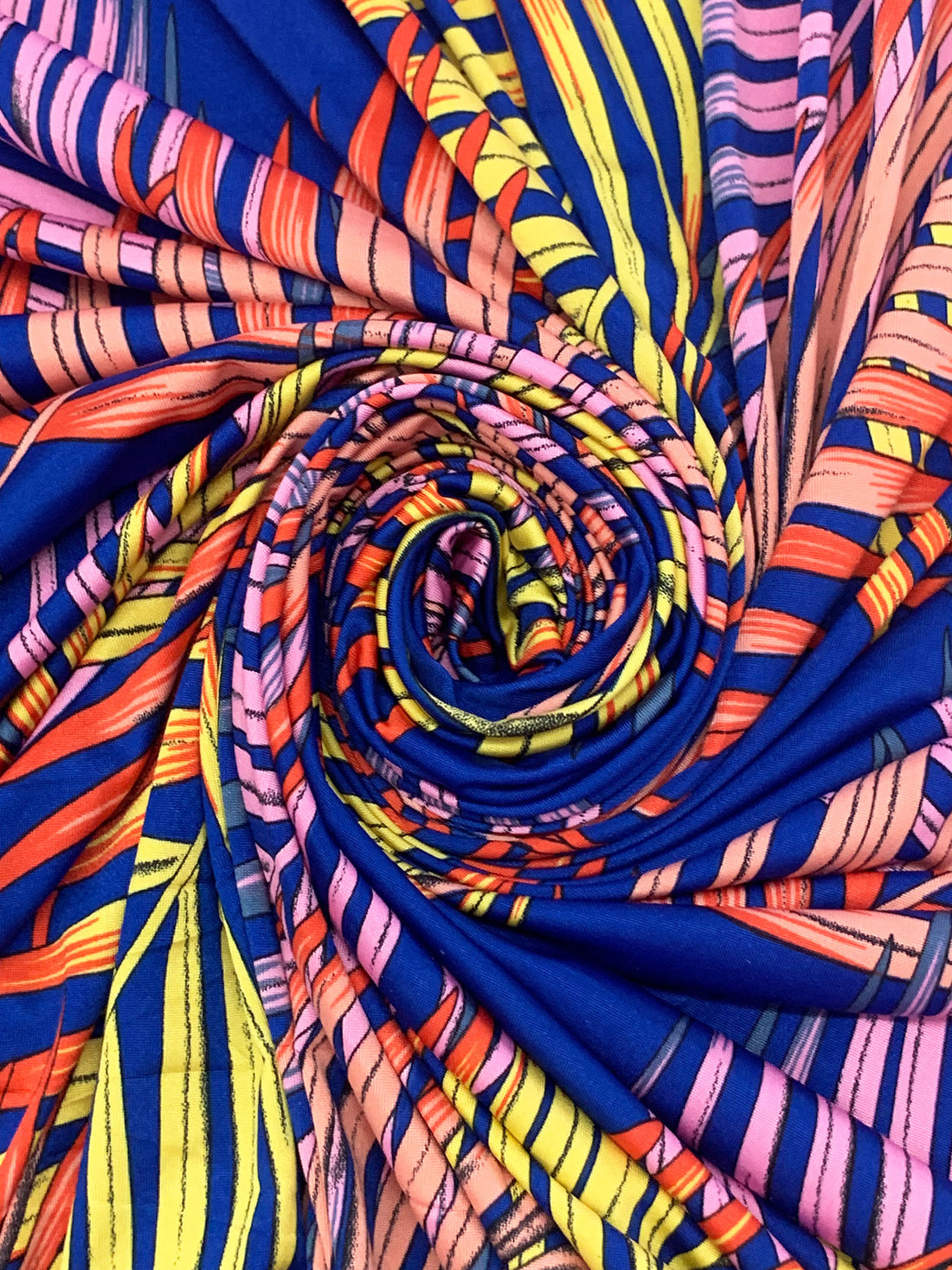 Cobalt Blue/Melon Pink/Dandelion/Multi Polyester/Lycra Tropical Fern Print FTY Knit 58W