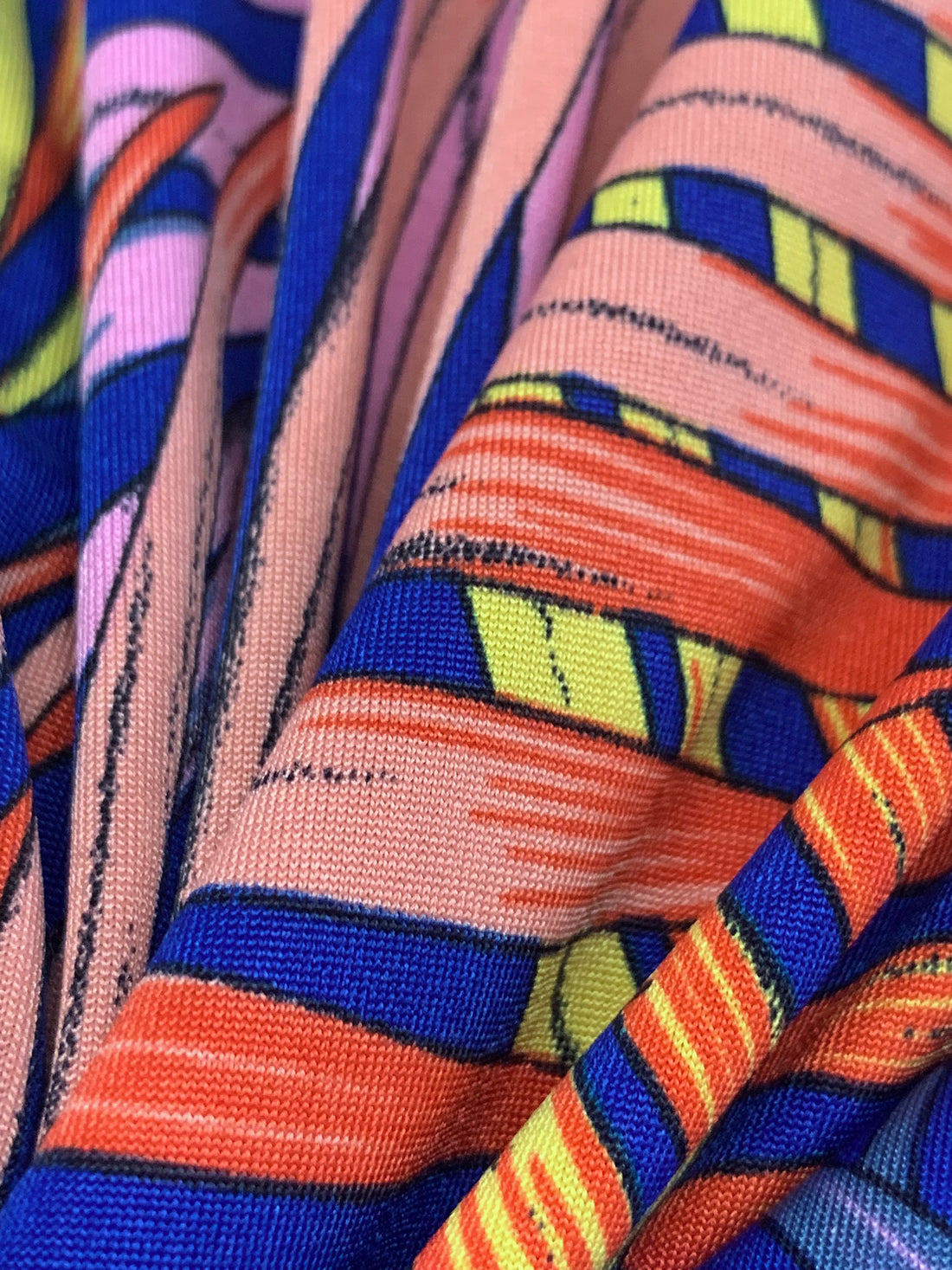 Cobalt Blue/Melon Pink/Dandelion/Multi Polyester/Lycra Tropical Fern Print FTY Knit 58W