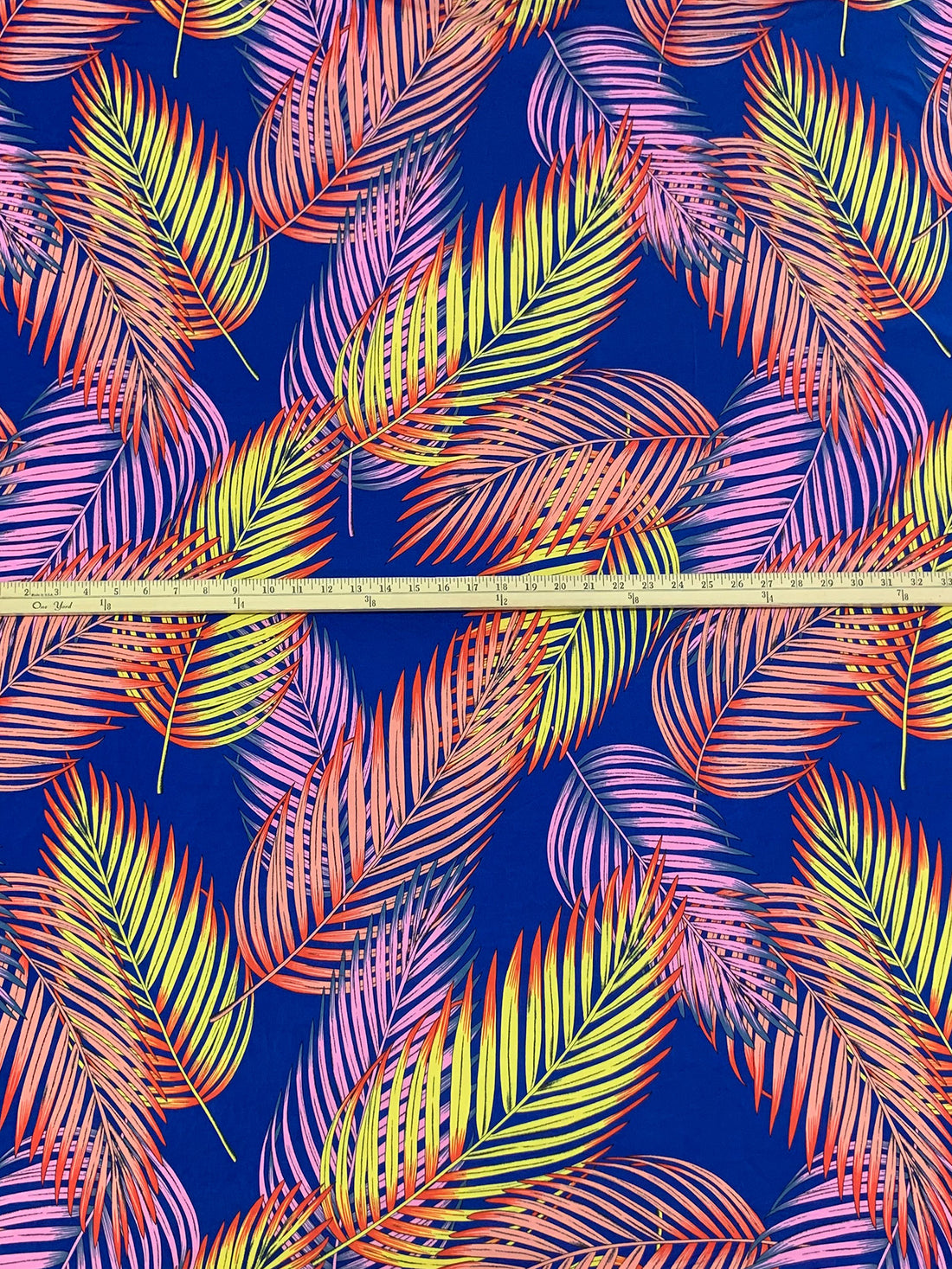 Cobalt Blue/Melon Pink/Dandelion/Multi Polyester/Lycra Tropical Fern Print FTY Knit 58W