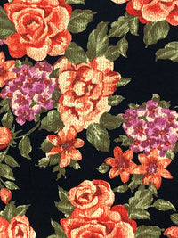 Venetian Red/Pale Cream/Black Polyester/Lycra Floral Print DTY Knit 58W