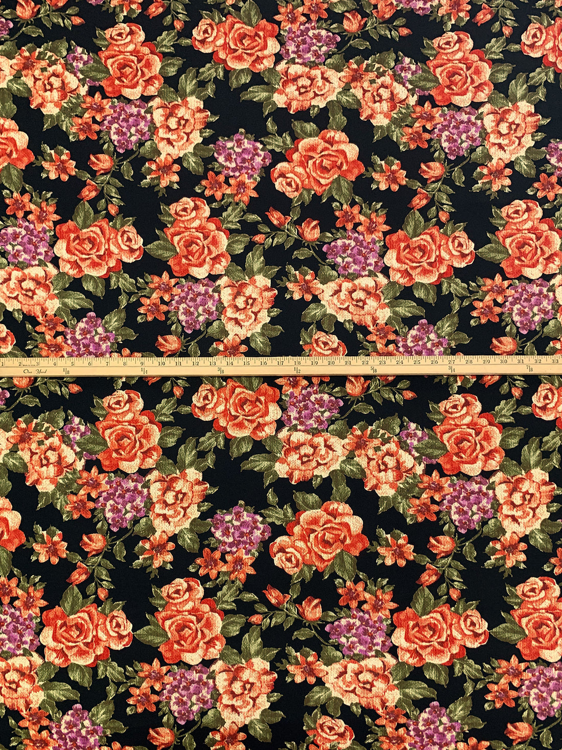 Venetian Red/Pale Cream/Black Polyester/Lycra Floral Print DTY Knit 58W