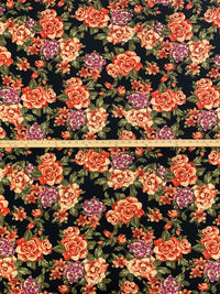 Venetian Red/Pale Cream/Black Polyester/Lycra Floral Print DTY Knit 58W