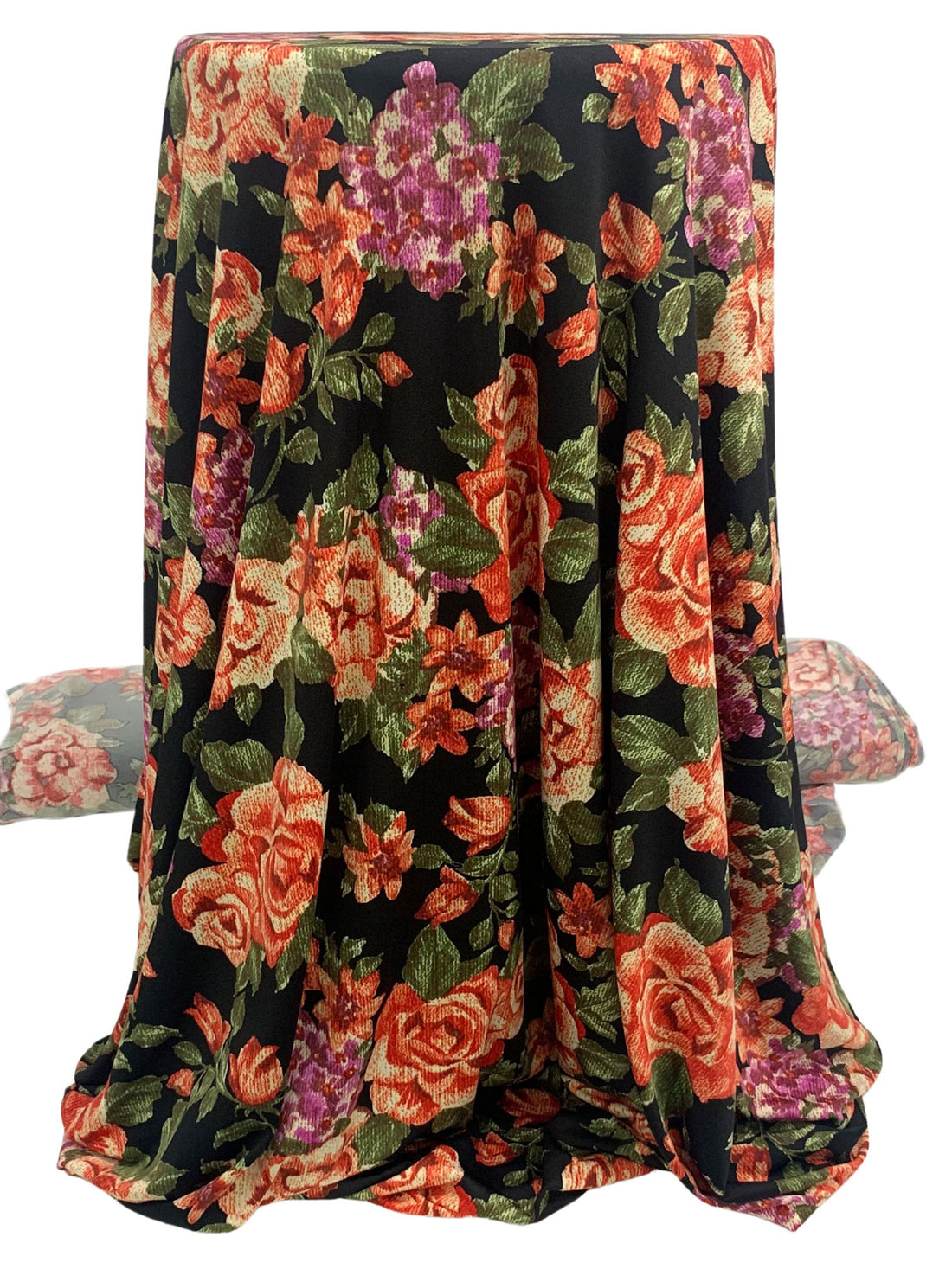 Venetian Red/Pale Cream/Black Polyester/Lycra Floral Print DTY Knit 58W