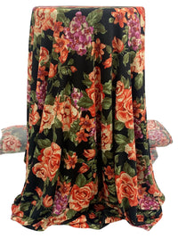 Venetian Red/Pale Cream/Black Polyester/Lycra Floral Print DTY Knit 58W