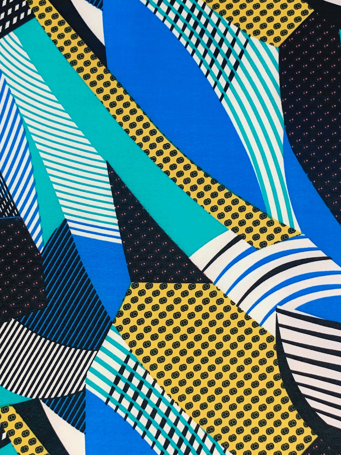 True Blue/Teal Green/Black/Multi Polyester/Lycra Abstract Multi Print FTY Knit 58W