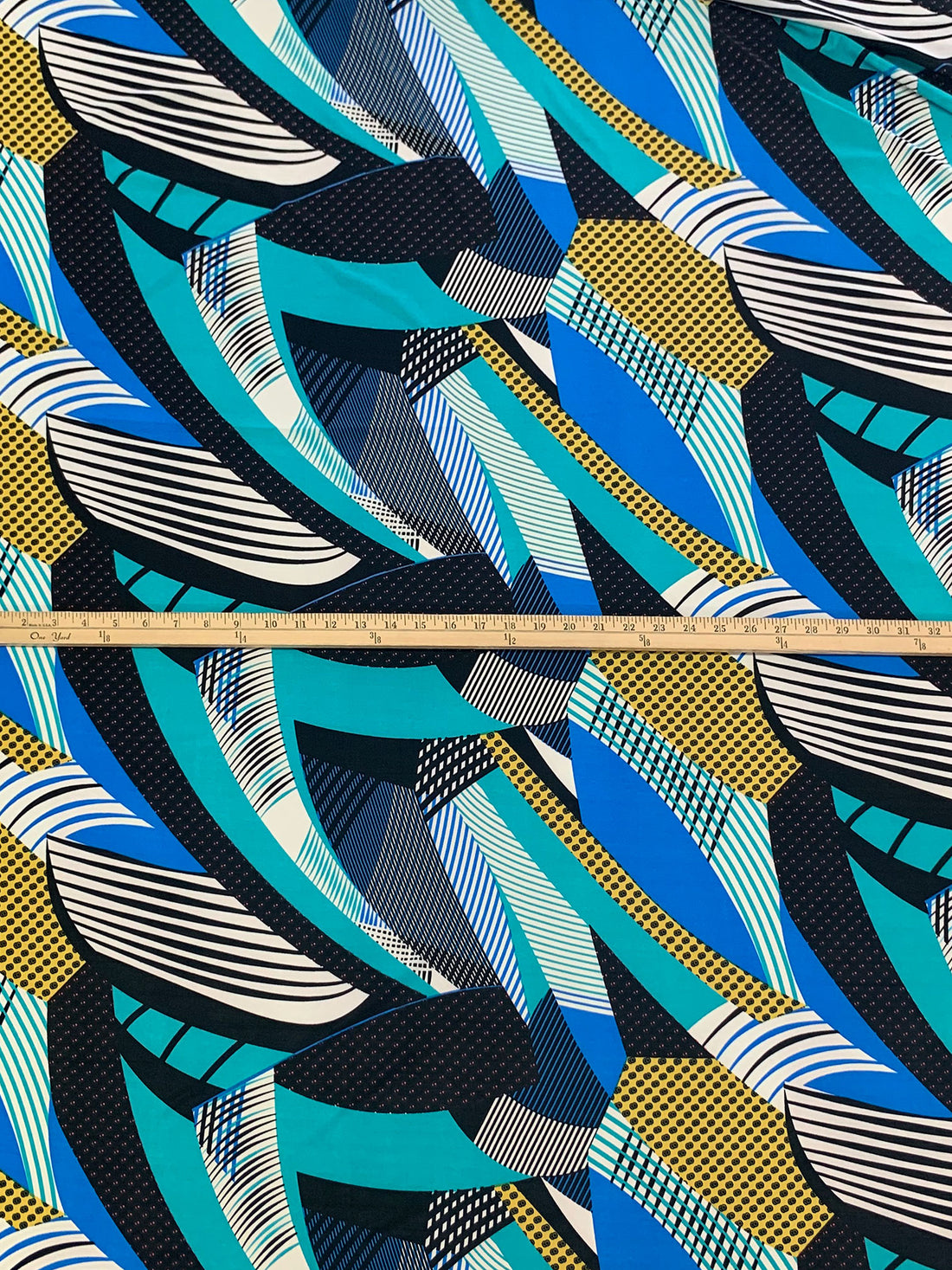 True Blue/Teal Green/Black/Multi Polyester/Lycra Abstract Multi Print FTY Knit 58W