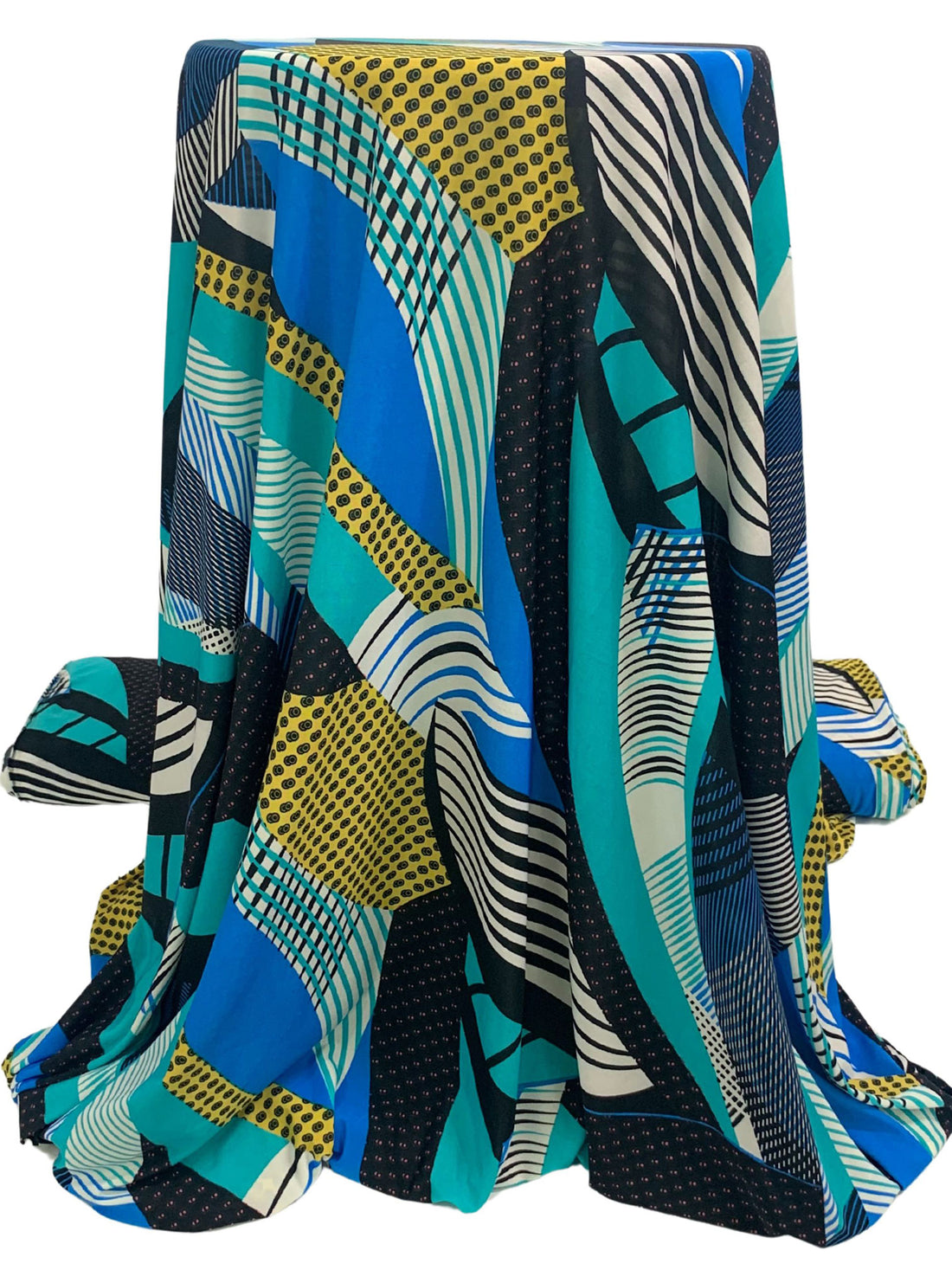 True Blue/Teal Green/Black/Multi Polyester/Lycra Abstract Multi Print FTY Knit 58W