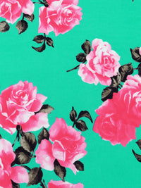 Caribbean Green/Fiery Rose/Black/Multi Polyester/Lycra Rose Print ITY Knit 56W