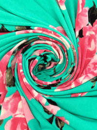 Caribbean Green/Fiery Rose/Black/Multi Polyester/Lycra Rose Print ITY Knit 56W