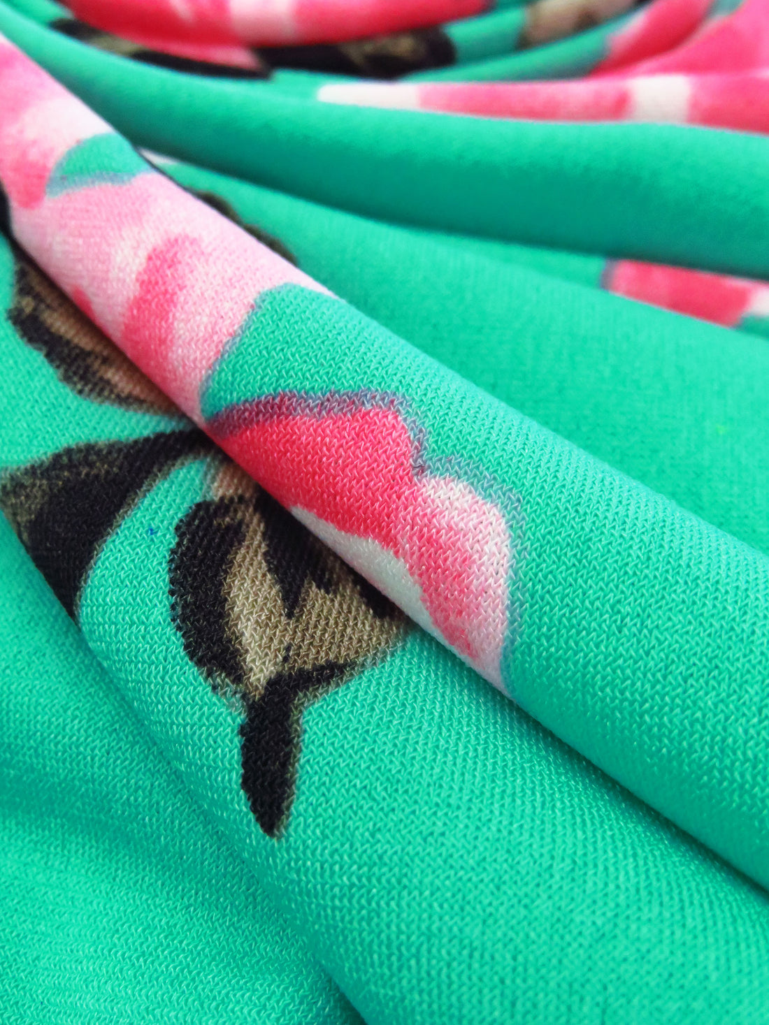 Caribbean Green/Fiery Rose/Black/Multi Polyester/Lycra Rose Print ITY Knit 56W