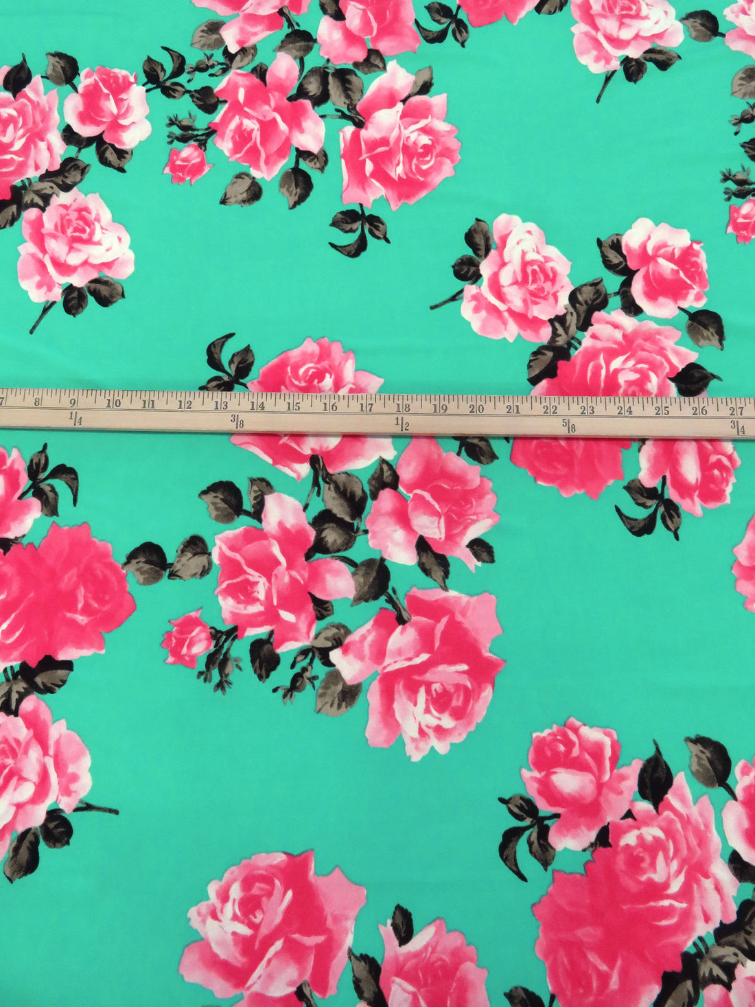 Caribbean Green/Fiery Rose/Black/Multi Polyester/Lycra Rose Print ITY Knit 56W