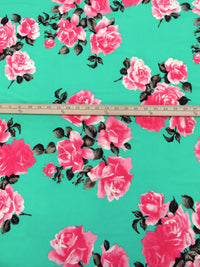 Caribbean Green/Fiery Rose/Black/Multi Polyester/Lycra Rose Print ITY Knit 56W
