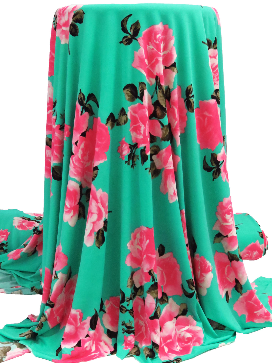 Caribbean Green/Fiery Rose/Black/Multi Polyester/Lycra Rose Print ITY Knit 56W