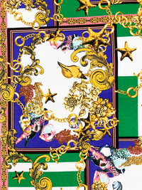 Green/Blue/Gold/White Polyester/Lycra Novelty Nautical Framework Print FTY Knit 56W