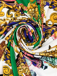 Green/Blue/Gold/White Polyester/Lycra Novelty Nautical Framework Print FTY Knit 56W