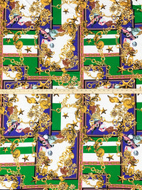 Green/Blue/Gold/White Polyester/Lycra Novelty Nautical Framework Print FTY Knit 56W