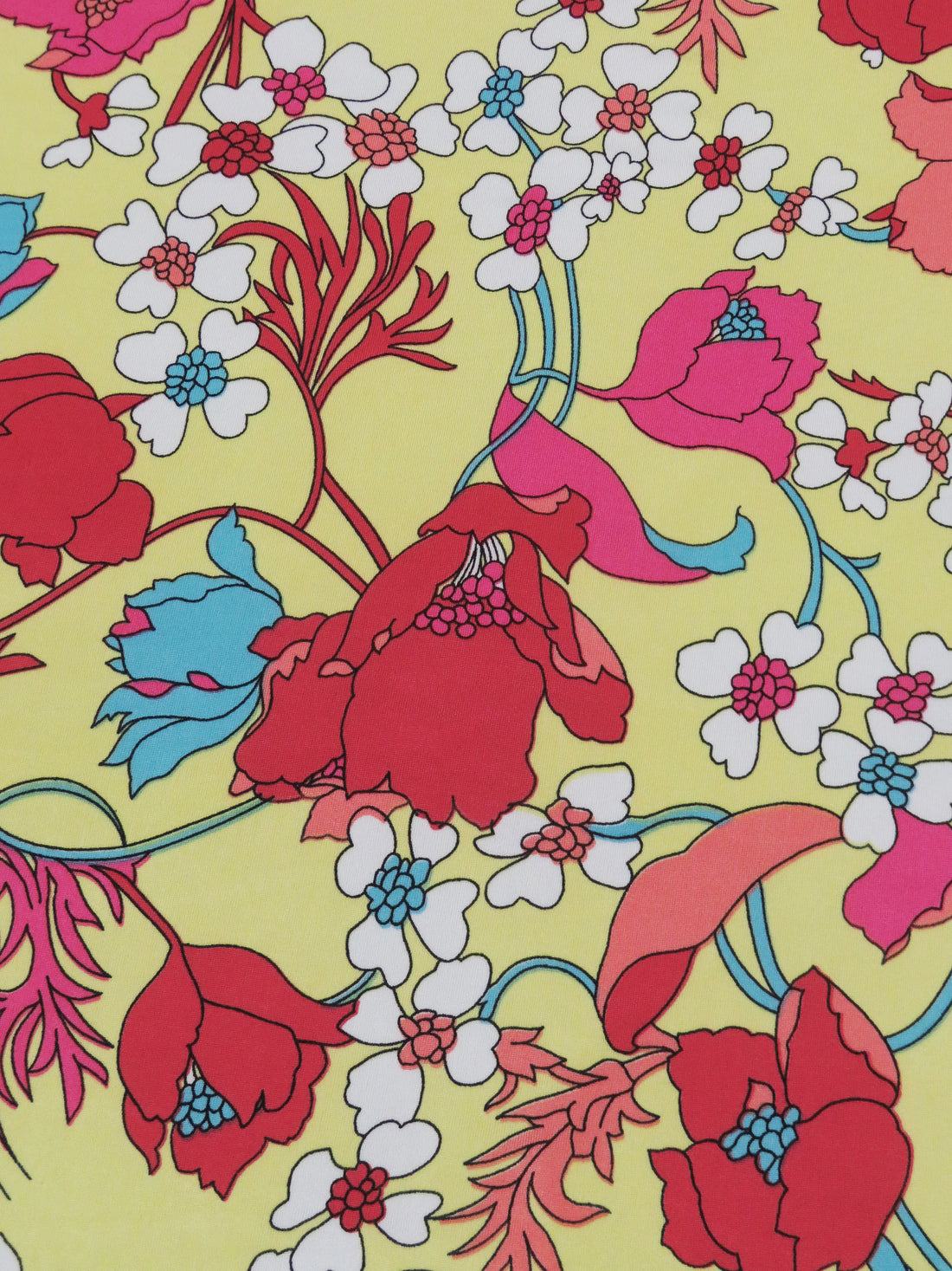 Pale Canary/Cardinal Red/Bright Moonstone Blue/Multi Polyester/Lycra Floral Print FTY Knit 56W