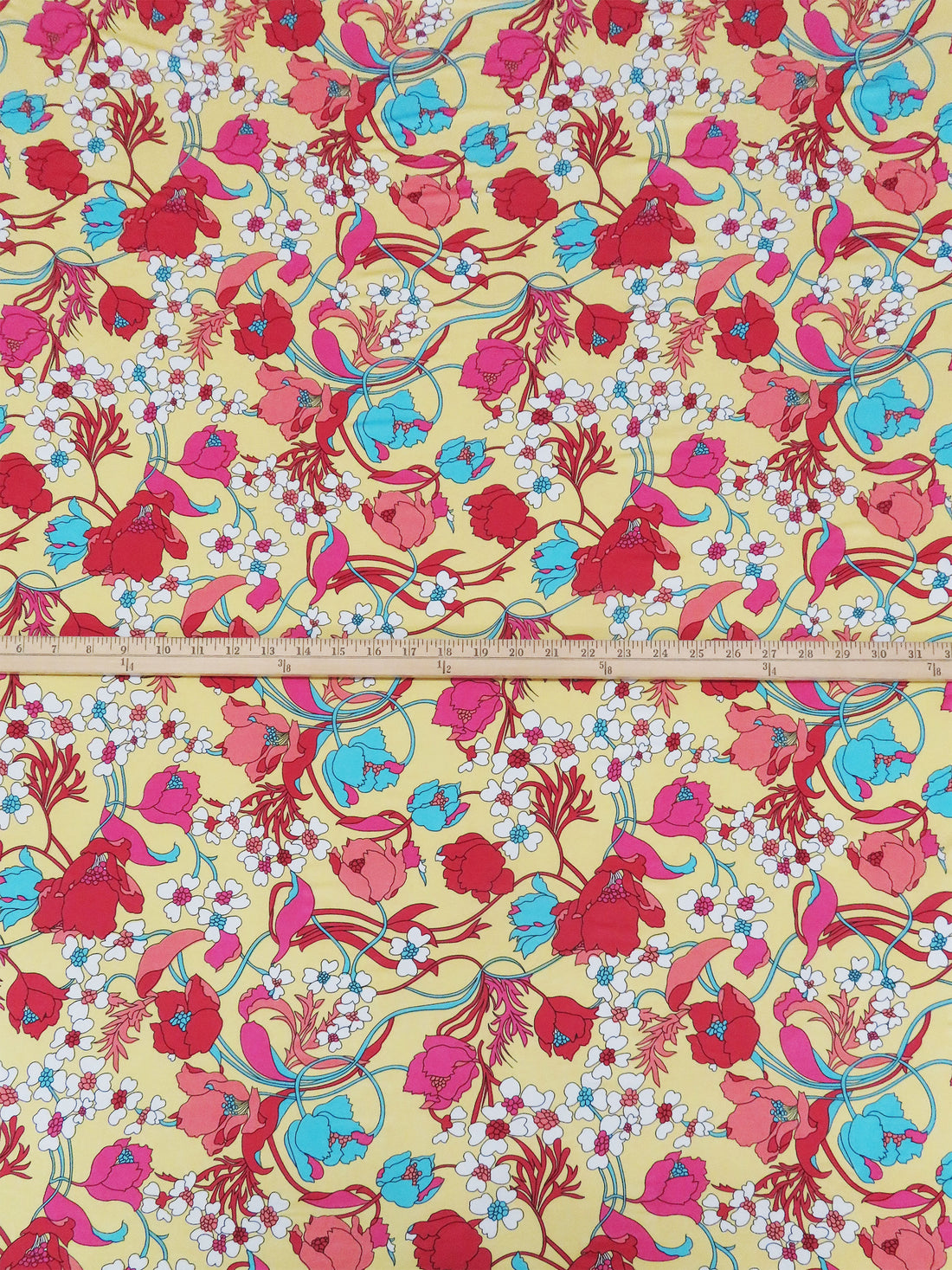 Pale Canary/Cardinal Red/Bright Moonstone Blue/Multi Polyester/Lycra Floral Print FTY Knit 56W
