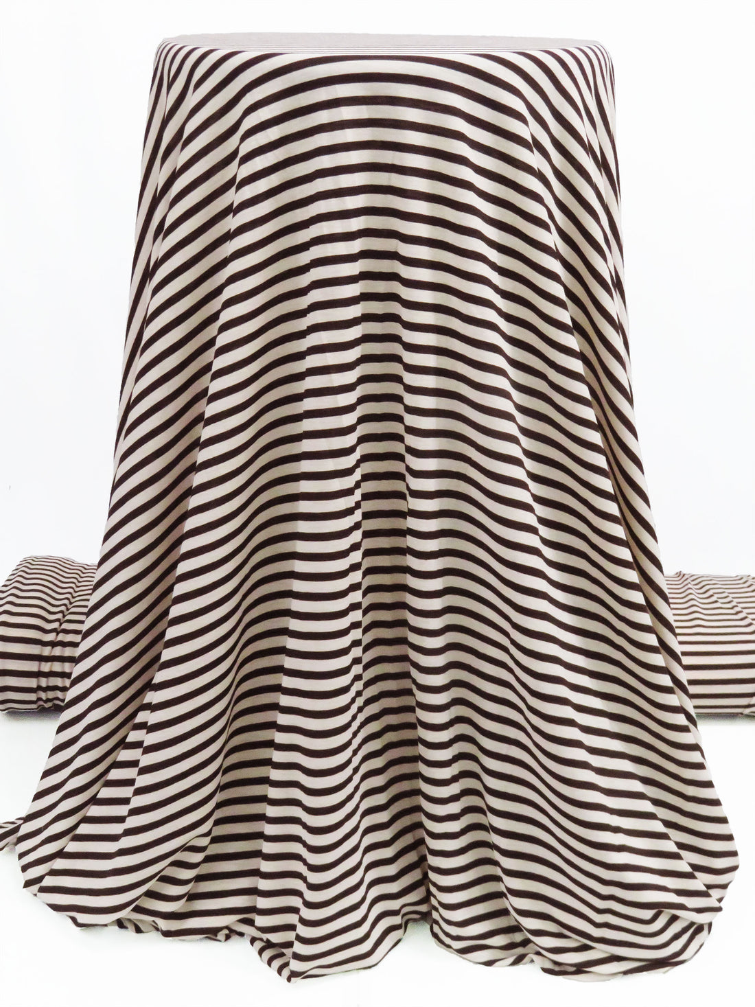 Midnight Espresso/Pale Ballet Pink Polyester/Lycra Horizontal Stripe Print Slubbed Knit 54W
