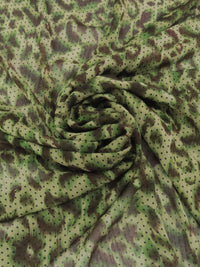 Pickle Green/Espresso/Black/Multi 100% Polyester Mini Dot On Animal Print Crinkle Chiffon 57W
