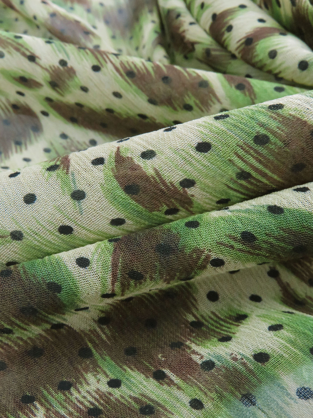 Pickle Green/Espresso/Black/Multi 100% Polyester Mini Dot On Animal Print Crinkle Chiffon 57W