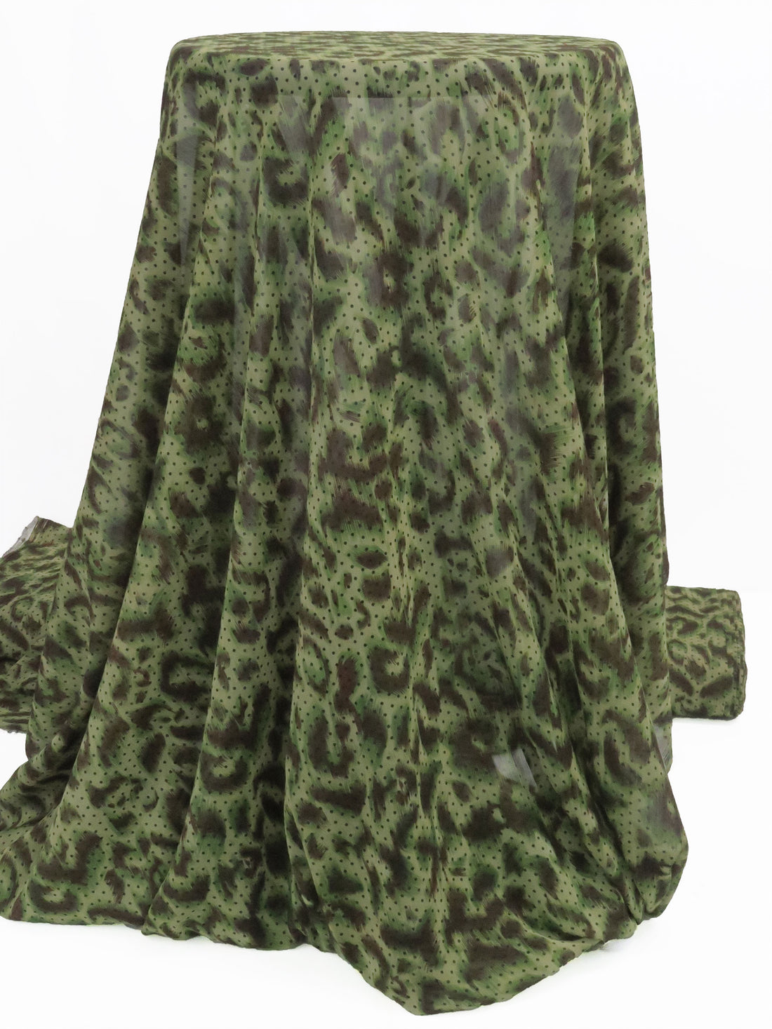 Pickle Green/Espresso/Black/Multi 100% Polyester Mini Dot On Animal Print Crinkle Chiffon 57W
