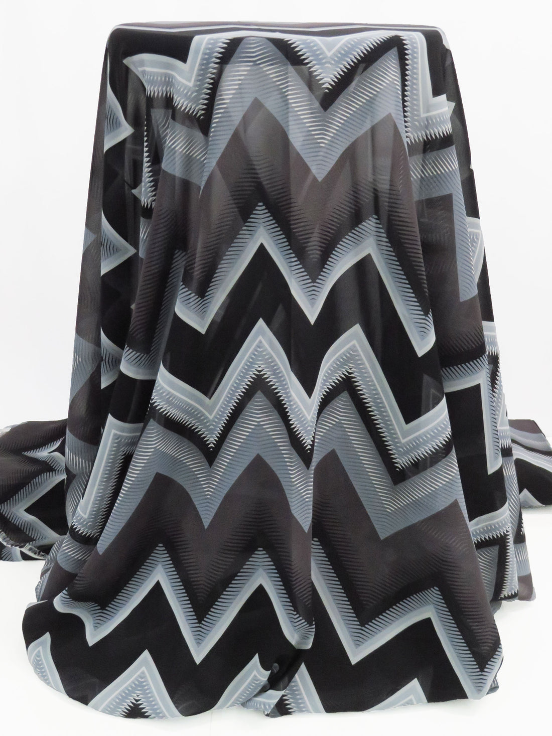 Black/Slate Gray/Pale Pewter/Multi 100% Rayon Spikey Chevron Print Chiffon 56W