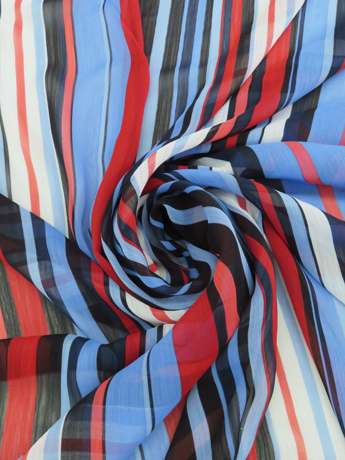 Cornflower/Cherry Red/Dark Coral/Multi 100% Polyester Vertical Stripe Print Crinkle Chiffon 56W