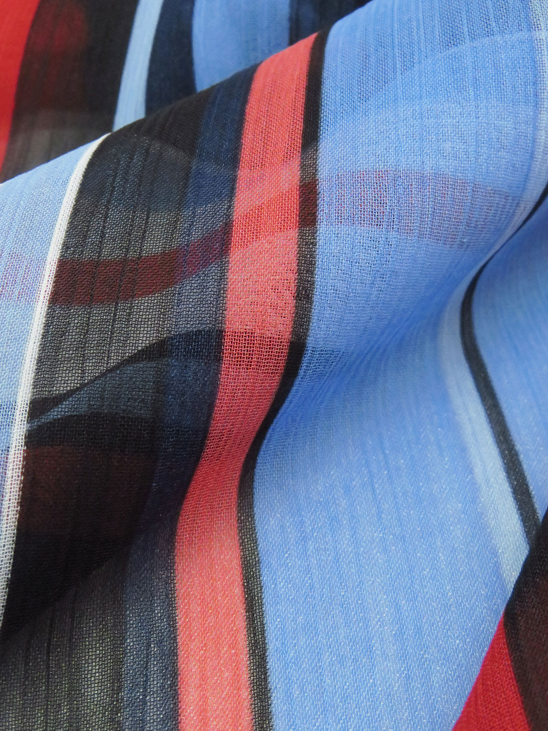 Cornflower/Cherry Red/Dark Coral/Multi 100% Polyester Vertical Stripe Print Crinkle Chiffon 56W