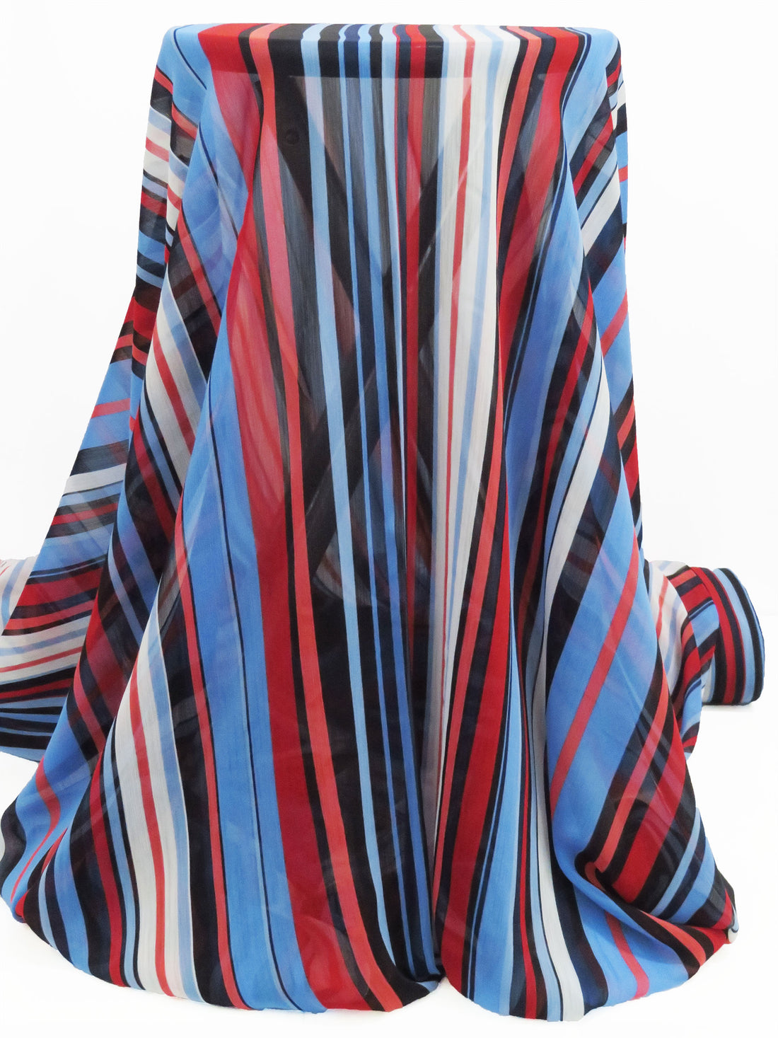 Cornflower/Cherry Red/Dark Coral/Multi 100% Polyester Vertical Stripe Print Crinkle Chiffon 56W
