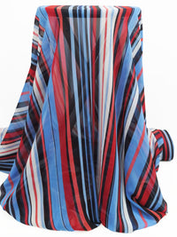 Cornflower/Cherry Red/Dark Coral/Multi 100% Polyester Vertical Stripe Print Crinkle Chiffon 56W