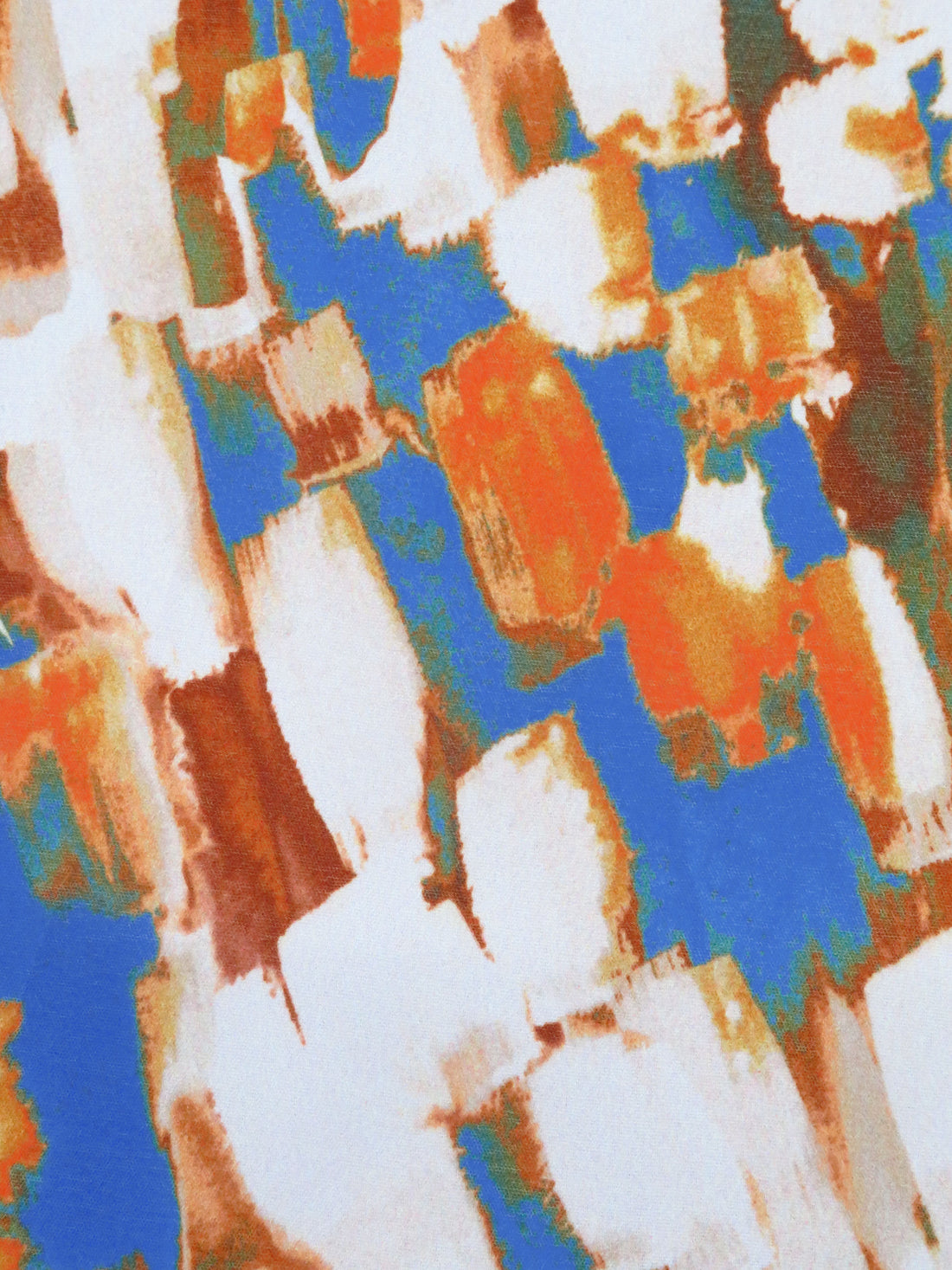 Sky Blue/Bright Tangerine/Pale Peach Polyester/Lycra Abstract Brushstrokes Print Stretch Crepe - NY Designer - 56W