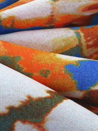 Sky Blue/Bright Tangerine/Pale Peach Polyester/Lycra Abstract Brushstrokes Print Stretch Crepe - NY Designer - 56W