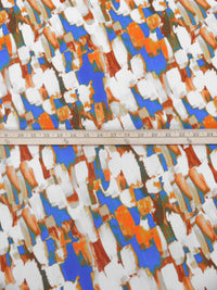 Sky Blue/Bright Tangerine/Pale Peach Polyester/Lycra Abstract Brushstrokes Print Stretch Crepe - NY Designer - 56W