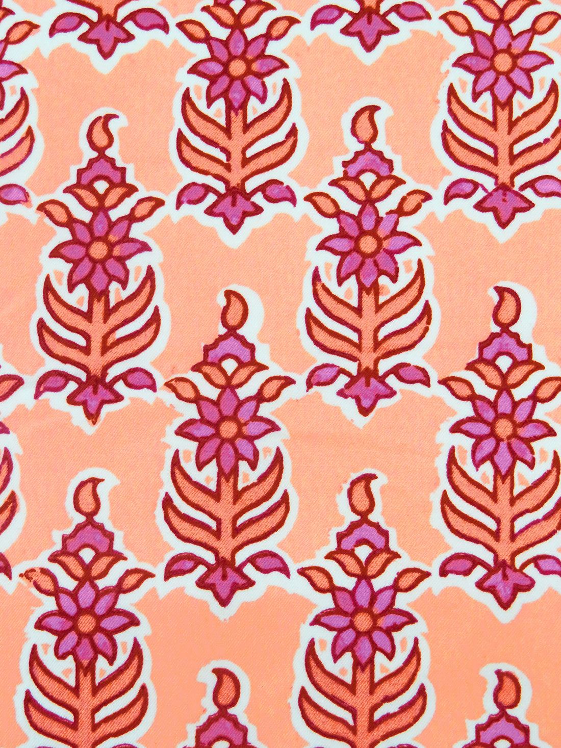 Salmon/Off-White/Petal Pink/Red Cotton/Polyester/Lycra Floral Block Print Stretch Twill - NY Designer - 56W