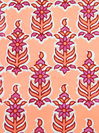 Salmon/Off-White/Petal Pink/Red Cotton/Polyester/Lycra Floral Block Print Stretch Twill - NY Designer - 56W