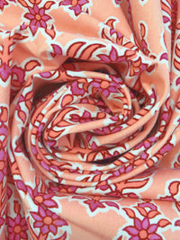 Salmon/Off-White/Petal Pink/Red Cotton/Polyester/Lycra Floral Block Print Stretch Twill - NY Designer - 56W