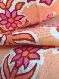 Salmon/Off-White/Petal Pink/Red Cotton/Polyester/Lycra Floral Block Print Stretch Twill - NY Designer - 56W