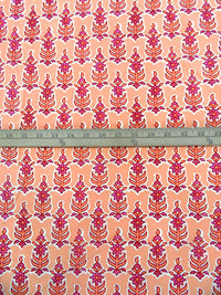 Salmon/Off-White/Petal Pink/Red Cotton/Polyester/Lycra Floral Block Print Stretch Twill - NY Designer - 56W