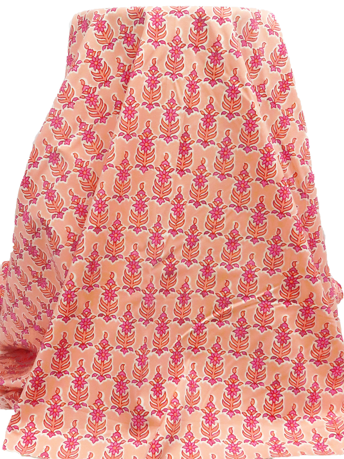 Salmon/Off-White/Petal Pink/Red Cotton/Polyester/Lycra Floral Block Print Stretch Twill - NY Designer - 56W