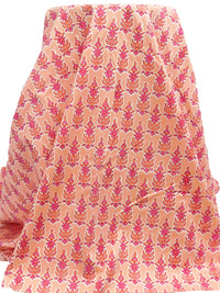 Salmon/Off-White/Petal Pink/Red Cotton/Polyester/Lycra Floral Block Print Stretch Twill - NY Designer - 56W