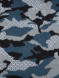 Blue Gray/Black/Slate Gray 100% Rayon Stylized Camo Print Crinkle Challis 50W