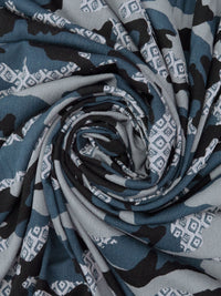 Blue Gray/Black/Slate Gray 100% Rayon Stylized Camo Print Crinkle Challis 50W